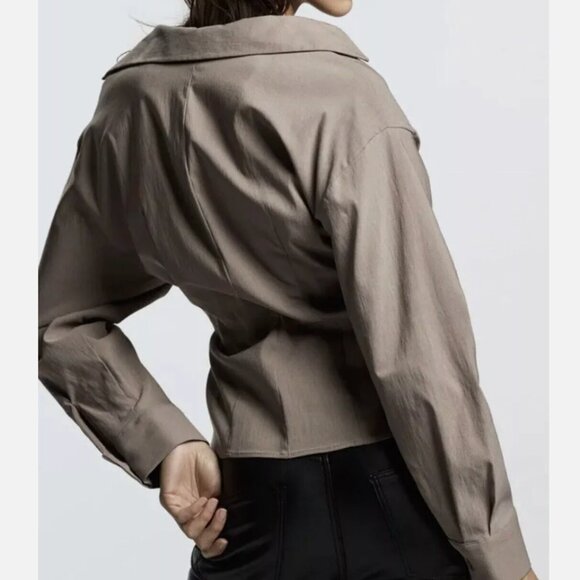 Zara Taupe Brown Cut Out Shirt - Picture 4 of 7
